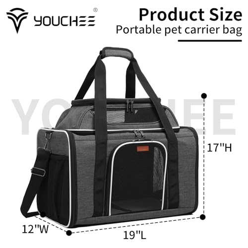 19" Large Pet Carrier for Cats & Small Dogs up to 25 lbs, Airline Approved Soft-Sided Dog Travel Bag, Top Expandable with Breathable Mesh, Washable Liner & Safety Tether. (Grey) - color: Grey
