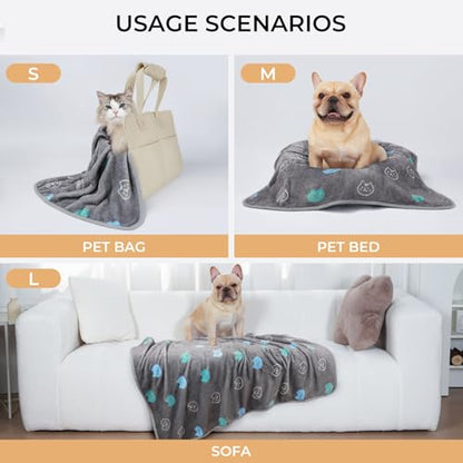 1 Pack 3 Blankets Super Soft Fluffy Premium Cute Cat Pattern Pet Blanket Flannel Throw for Dog Puppy Kitten Blue/Cyan/Grey Medium(30x20 inch) - color: Blue/Cyan/Grey, size: 30x20 inch (Pack of 3)
