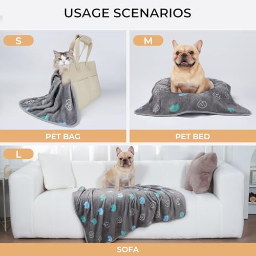 1 Pack 3 Blankets Super Soft Fluffy Premium Cute Cat Pattern Pet Blanket Flannel Throw for Dog Puppy Kitten Blue/Cyan/Grey Large(41x31 inch) - color: Blue/Cyan/Grey, size: 41x31 inch (Pack of 3)