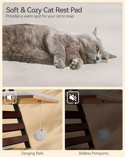 FourFurPets 72.4" Cat Tree, Modern Cat Tower for Indoor Cats, Multi-Level Cat Condo with Caves, Tall Cat Tree with Cat Scratching Board, Wooden Cat Tower with Large Perch, Removable Pads, Camel Brown - color: Camel Brown