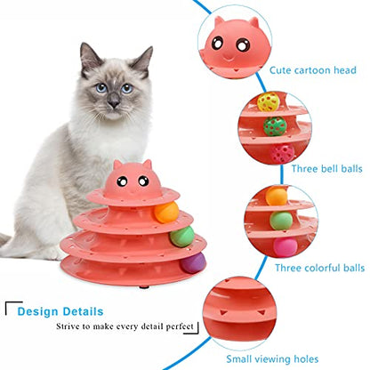 UPSKY Cat Toy Roller 3-Level Turntable Cat Toy Balls with Six Colorful Balls Interactive Kitten Fun Mental Physical Exercise Puzzle Toys - color: A-Red