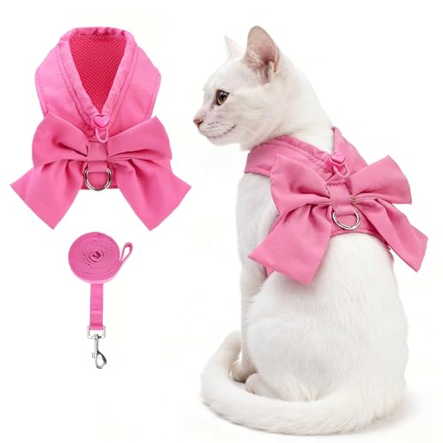 KOOLTAIL Cute Cat Harness and Leash Set with Bowtie, Small Dog Vest Harnesses for Girl Outfit, Step in No Pull Soft Mesh Padded Adjustable Pet Harness for Extra-Samll Medium Puppy Kitten, Pink XS - color: Fuchsia, size: XS (Chest Girth: 11.5"-12.8")