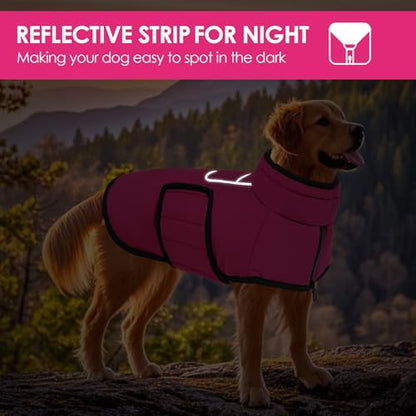 AOFITEE Dog Winter Coat, Waterproof Dog Jacket, Dog Coat with Harness Hole, Warm Fleece Dog Puffer Jacket, Reflective Windproof Dog Snowsuit for Small Medium Large Dogs, Dachshund, French Bulldog, M - color: HotPink, size: Medium