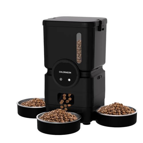 Automatic Cat Feeder for 3 Cats with Slow Feed, 6L Smart WiFi Pet Feeder, 2.4G & 5G Dual-Band, Battery Powered with 15-Day Battery Life, for Cats & Small Dogs (Black) - color: Black