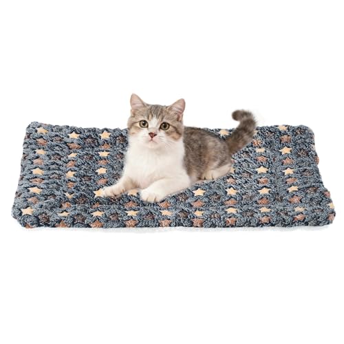 Dog Cat Bed Mat, Soft Coral Fleece Pet Cushion Pad with Cute Star Print, Warm Washable Pet Bed 21x14 Inches, (Dark Gray), Intended for Medium Small Dog Cat - color: Dark Gray, size: 21x14 inch