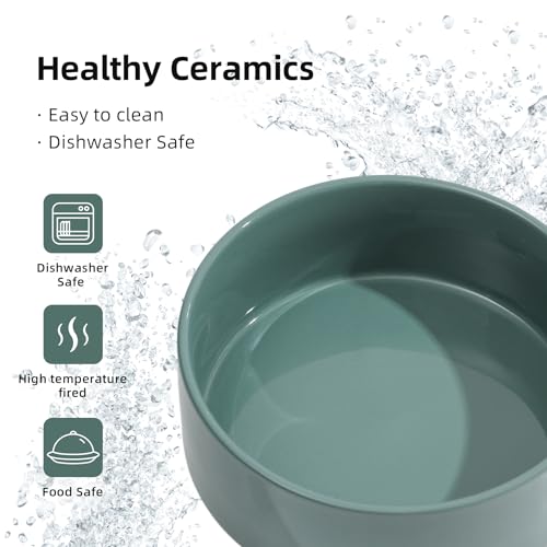 Havniva Cat Bowls Water Bowl Set of Two, 5.1” Ceramic Cat Food and Water Bowl Whisker Friendly Pet Food Bowls for Indoor Cats, Wide Cat Water Dish Prevent Whisker Fatigue Non Slip Cat Feeder - color: 2 x Bowl - Dark Green