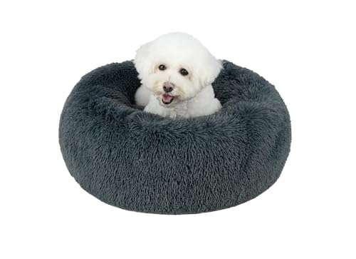 Best Pet Supplies Round Calming Dog Bed for Small, Medium & Large Dogs, Plush Donut Cuddler Pet Bed w/Raised Rim for Head, Neck Support, Anti-Slip Bottom Washable Bed - Gray, 30 x 30 x 8 - color: Gray, size: 30" x 30" x 8"
