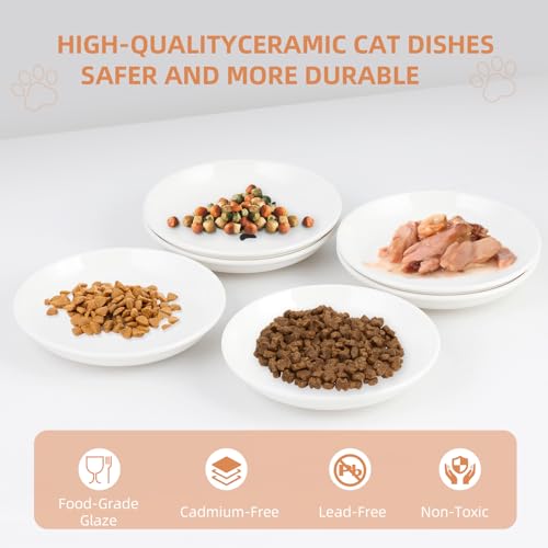 6 Pack Cat Food Bowl, Ceramic Cat Bowls, Anti Whisker Fatigue Cats Bowl Set,5.5 Inches Shallow Wide Kitten Plates for Food and Water (White-E) - color: White-E