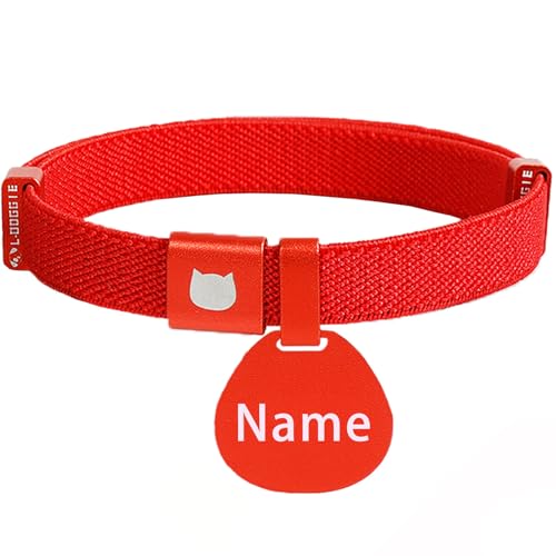 Minimalist Stretch Lightweight Custom Engraved Cat Collar with Name Tag Personalized Cat Collars for Kitten Boy & Girl Cats (Red, Collar with ID Tag) - color: Red, size: Collar With Id Tag