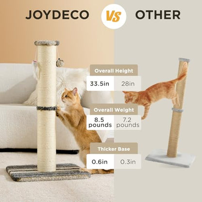 Joydeco Cat Scratching Post 34 Inches Heavy Duty and Thick Scratching Post Sisal Rope with Hanging Ball and Mice for Indoor Cats(Grey) - size: 34 inch Grey