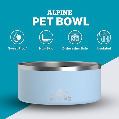 Alpine Set of 2 Stainless Steel Dog Bowls, Non Slip, Metal Pet Bowl for Food and Water, Double Walled Insulated, Rustproof, Dishwasher Safe- 32 Ounces- Sky Blue (AB) - color: Sky Blue, size: 32 oz