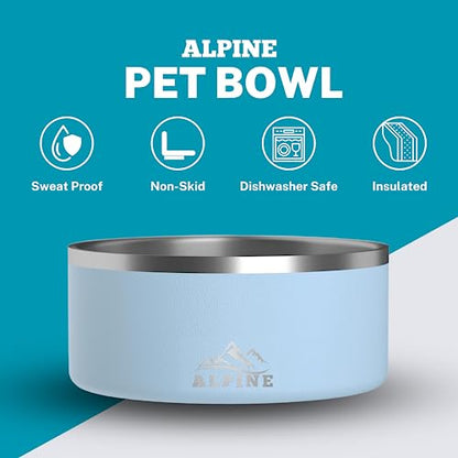 Alpine Set of 2 Stainless Steel Dog Bowls, Non Slip, Metal Pet Bowl for Food and Water, Double Walled Insulated, Rustproof, Dishwasher Safe- 32 Ounces- Sky Blue (AB) - color: Sky Blue, size: 32 oz