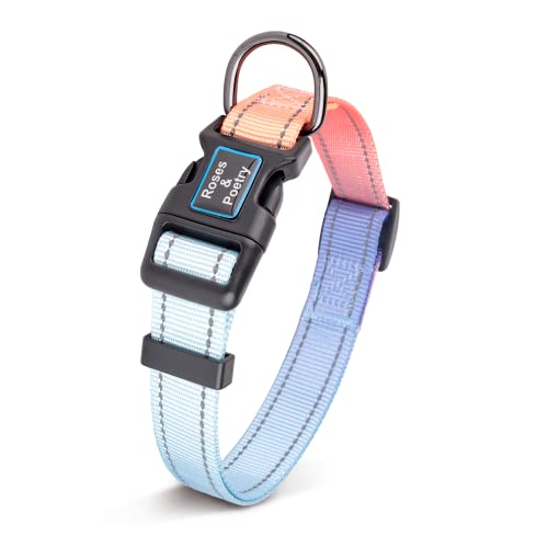 Roses&Poetry Reflective Dog Collar with Gradient Azure, Adjustable Durable Pet Collars for Small Medium Large Dogs (Azure-XS) - color: Azure, size: XS