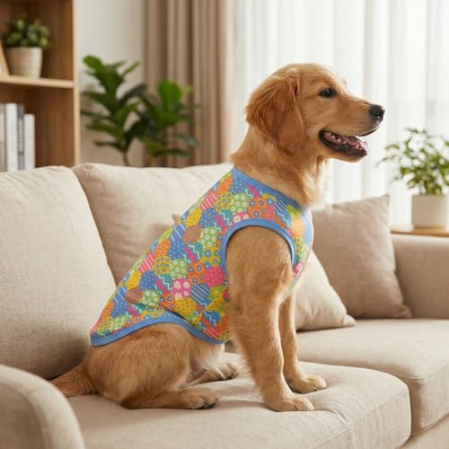 4-Pack Easter Dog Tank Tops Spring Summer Colorful Sleeveless Pet Apparel Rabbit & Easter Egg Patterns Outfits Puppy Vest for Small Medium Large Dogs XL - size: X-Large