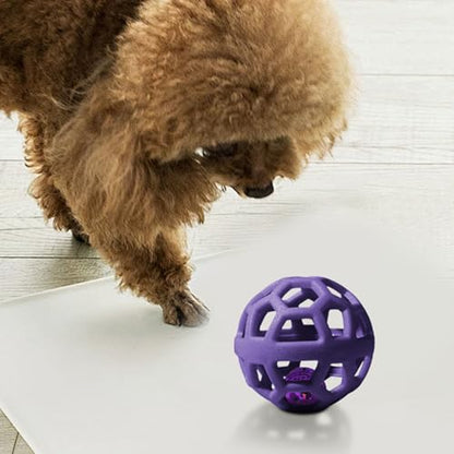 Dog Chew Toys with Bell Sound, 3 Rubber Bouncy Ball for Medium/Large Dogs, Interactive Fetch Ball Teeth Cleaning&Training, Hollow Design with Internal Bells (Purple) - color: Purple