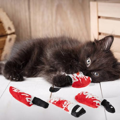 8pcs Catnip Toy, Indoor Knife Shaped Cat Toy Horror Plush Interactive Chew Bite Toys for Halloween Christmas Cat Kitten Indoor Festive Holiday Cat Lover Gift
