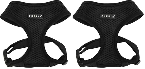 Puppia Soft Dog Harness No Choke Over-The-Head Triple Layered Breathable Mesh Adjustable Chest Belt and Quick-Release Buckle, Black, Small (Pack of 2) - color: Black, size: Small (Pack of 2)