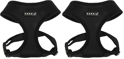 Puppia Soft Dog Harness No Choke Over-The-Head Triple Layered Breathable Mesh Adjustable Chest Belt and Quick-Release Buckle, Black, Small (Pack of 2) - color: Black, size: Small (Pack of 2)
