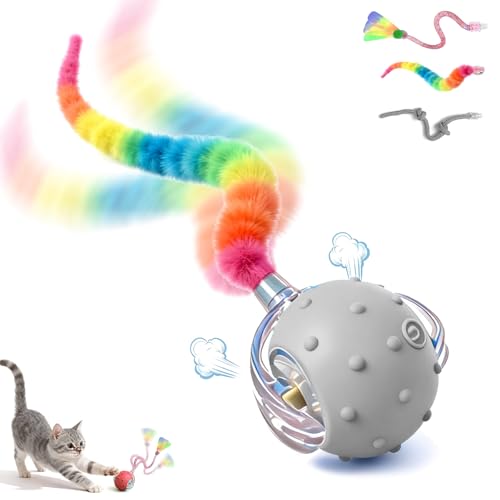 Interactive Cat Toys for Indoor Cats with 3 Tails,Automatic Moving Kitten Toys,Cat Toys for Bored Indoor Adult Cats,Smart Rechargeable Cat Enrichment Toys for Cats to Keep Them Busy, Pet Toy Cat Ball - color: Gray