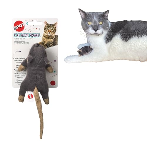 SPOT Flat Mouse Frankie with Catnip - Cat Toy, Fuzzy Mice with Catnip and Crinkle Sound, Perfect Size for Pouncing on, Chasing, Hunting - 5.5in Plush Toys, Assorted Colors - size: 5.5 in, style: Frankie