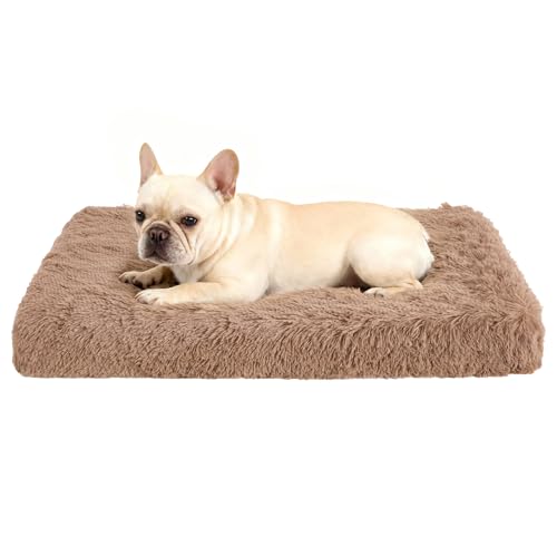 Fluffy Orthopedic Dog Beds for Small Dogs with Washable Removable Cover Dog Crate Bed Egg Crate Foam Support Plush Pet Pad Mat with Anti-Slip Bottom (30 * 20,Khaki) - color: Khaki, size: 30"L*20"W