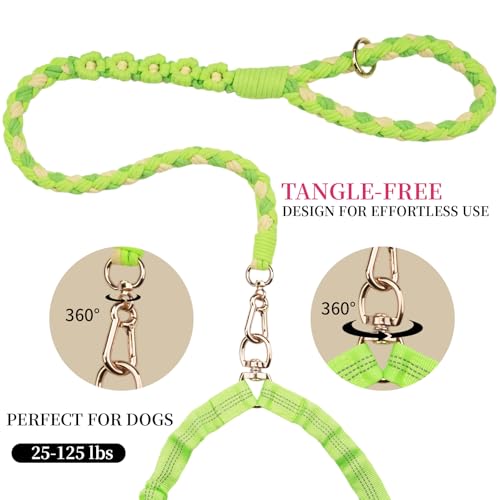 Dual Dog Leash,Double Dog 360 Swivel No Tangle Walking Leash,Comfortable Shock Absorbing Reflective Bungee for Two Dogs (Green) - color: Green