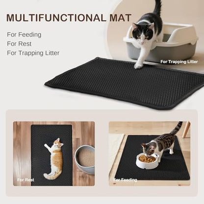 Small Cat Litter Mat Double Layer Waterproof Proof Litter Box mat, Non-Slip Design, Reduces Litter Scatter, Easy to Clean, Black 24''x 14.9''Inch - color: Black, size: 24'' x 14.9''Inch