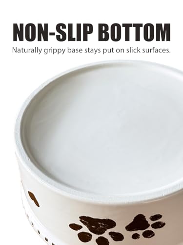 Ceramic Dog Bowl 55oz Heavy Duty Pet Food and Water Bowl for Medium Large Dogs Non Slip Weighted Dog Dish with Paw Print and Heart Design Easy to Clean - color: White-Paw