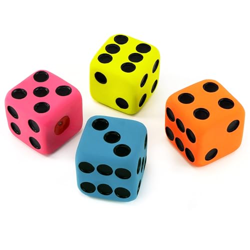 CHIWAVA 4 Pack 1.7" Squeaky Latex Dog Toys Dice Puppy Fetch Interactive Play for Small Dogs