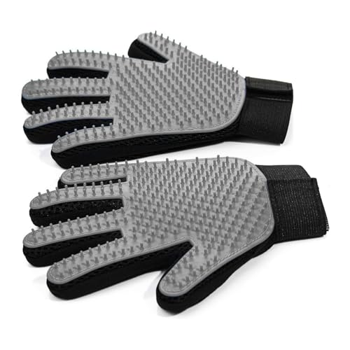 NVNAN Pet Hair Removal Glove for Dogs & Cats, 2-Pack 2-in-1 Deshedding Brush & Massage Mitt - Grooming Gloves for Shedding Control, Bathing and Washing, Safe for Short/Long Hair Pets (Gray)) - color: gray