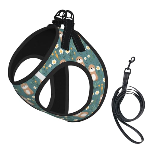 Flowers Otters Pet Harness Escape Proof Dog Harness Adjustable Mesh Padded Reflective Dog Vest Harness and Leash Set Medium - color: Style 10, size: Medium