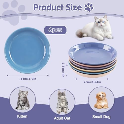 6 Pack Cat Food Bowl, Ceramic Cat Bowls, Anti Whisker Fatigue Cats Bowl Set,5.5 Inches Shallow Wide Kitten Plates for Food and Water (CaiSe-A) - color: CaiSe-A