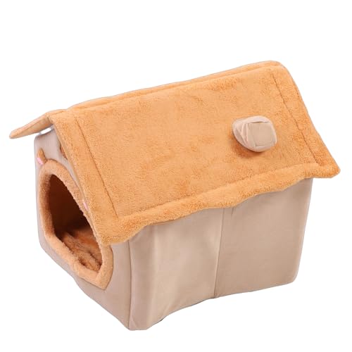 Cat Bed, All Season Comfort Removable Washable Cushion Foldable Cat Cave Bed, Indoor House with Anti Slip Base Chew Proof Design and Oxford Fabric for Cats and Dogs (Yellow)