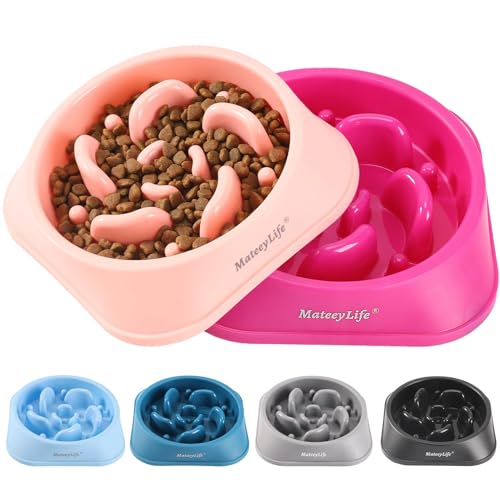MateeyLife Slow Feeder Dog Bowls 2PCS, Anti-Choking Puzzle Dog Food Bowls, Anti-Slip Interactive Feeding Slow Down Eating, Bloat Stop Maze Dishes for Medium Breeds Pink&Purple - color: D-Pink&Purple, size: Medium