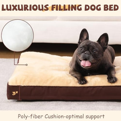 Dog Crate Bed Waterproof Deluxe Plush Dog Beds with Removable Washable Cover Anti-Slip Bottom Pet Sleeping Mattress for Large, Medium, Jumbo, Small Dogs, 23 x 17 inch, Brown - color: Brown, size: 23.0"L x 17.0"W x 3.0"Th