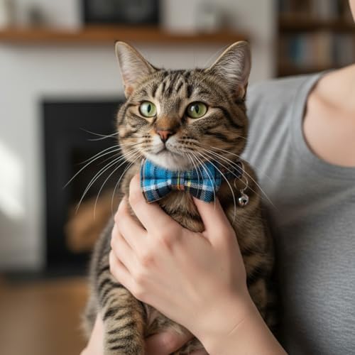 3Pcs Cute Cotton Kitten Collar with Removable Bow Tie and Bell, Adjustable Cat Breakaway Collar, Soft Bowtie Dog Collars Pattern Accessories for Small Medium Large Pet