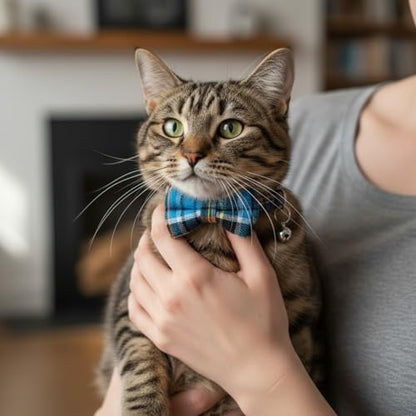 3Pcs Cute Cotton Kitten Collar with Removable Bow Tie and Bell, Adjustable Cat Breakaway Collar, Soft Bowtie Dog Collars Pattern Accessories for Small Medium Large Pet