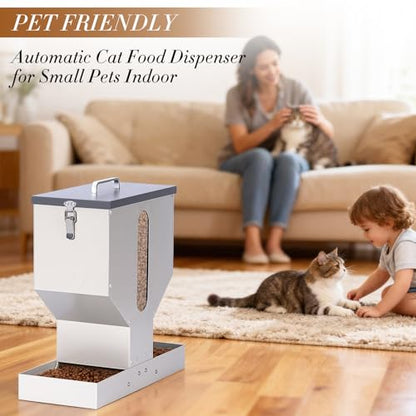Automatic Cat Feeder 2 Cats Gravity Dual Cat Feeder Auto Dry Food Dispenser with Strong Anti-Jam Galvanized Steel Pet Food Station Indoor & Outdoor
