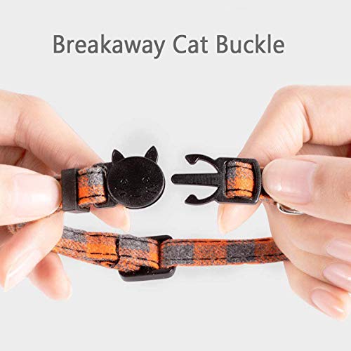Cat Collar Breakaway with Bell, Cute Plaid Patterns Design Adjustable Kitty Safety Collars 2 Pack Pet Collar for Cats(7-11inches, Green+Orange) - color: Green+Orange