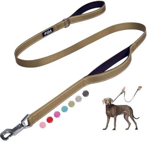 Fida 5 FT Heavy Duty Dog Leash with 2 Comfortable Padded Handles, Traffic Handle & Advanced Easy Snap Hook, Reflective Walking Lead for Large, Medium & Small Breed Dogs, Brown - color: Brown, size: 5 Feet (Pack of 1)