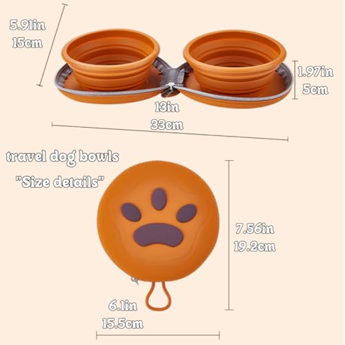 Bear Paw Foldable Pet Bowl, Dual Bowl Design for Food and Water,6.1in，Pink,Orange and Beige (Pink) - color: Pink