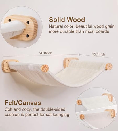 Cat Stairs Hammock Set of 4 – Cat Wall Shelves with 1 Floating Fabric Hammock, 1 Flat Shelf, 2 Wall Ladders with 4 Steps Each - color: 2 Pack 4 Steps & 1 Shelf & 1 Hammock