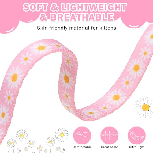 SCENEREAL Spring Cat Collar Breakaway with Bells, 2 Pack Cute Flower Pet Collar with Removable Bow Tie and Bandana, Adjustable Safety Buckle with Daisy Pendants for Girl Cats Kitten - color: Bandanas & Bow (Daisy-Pink)