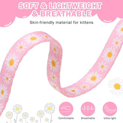 SCENEREAL Spring Cat Collar Breakaway with Bells, 2 Pack Cute Flower Pet Collar with Removable Bow Tie and Bandana, Adjustable Safety Buckle with Daisy Pendants for Girl Cats Kitten - color: Bandanas & Bow (Daisy-Pink)