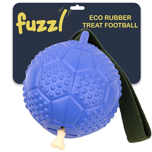 Fuzzl Eco Rubber Chuck & Treat Soccer Ball - Blue - Long Lasting Dog Chew Toys for Aggressive Chewers Strong Dog Toy for Dogs Durable Puppy Toys - style: Football Blue