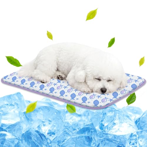 NWK Pack of 4 Pet Cooling Mat - Ice Silk Cooling Mat for Dogs & Cats Portable & Washable Pet Cooling Blanket, Car Seats, Beds for Summer (4pcs, Purple Fish, 27’’ X 20’’ X 0.3) - color: Purple Fish, size: Medium (27'' X 20'' X 0.3'')