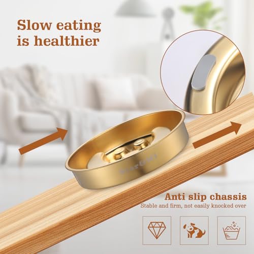 Golden Stainless Steel Slow Feeder Dog Bowls – Non-Slip Metal Dog Bowl for Large & Medium Breeds, Puppy Puzzle Feeder – 2 Cup Capacity for Small to Big Pets – Durable Slow Feed Dog & Cat Food Dish - color: Face-Golden