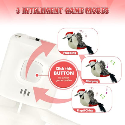 Cat Toys, Flapping Wings Woodpecker, No Flying, Chirping Bird Interactive Catnip Toy for Kitten or Small Dogs, Touch Activated, Rechargeable, 3 Modes - color: Smart Woodpecker