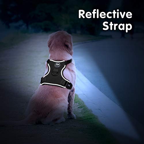 PoyPet Reflective Soft Breathable Mesh Dog Harness No Choke Double Padded Vest Adjustable(Black,S) - color: Black, size: S