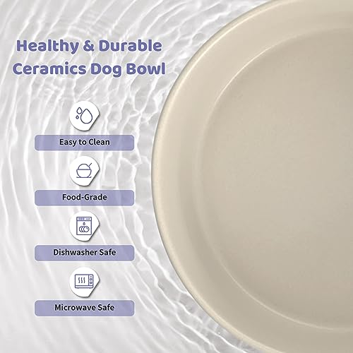 SPUNKYJUNKY Ceramics Raised Bowls with Wooden Stand - Elevated Dog Food and Water Bowl (Double 28.7OZ, Grey) - color: Grey (Double Bowls Set), size: Medium - 3.6 CUPS